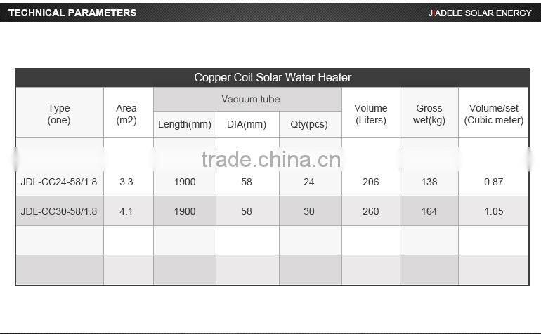 200L copper coil solar hot water heater