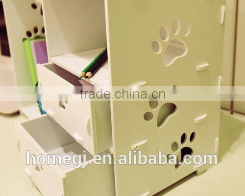 DIY Wooden Desktop Cosmetic Storage Box Office Table Stuff Organizer with 2 drawers