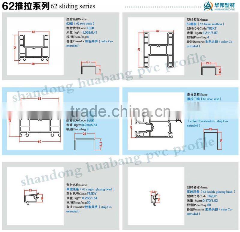 extrusion pvc profile for window and door frame in construction sliding window