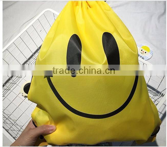Fashionable drawstring nylon yelllow bag backpack
