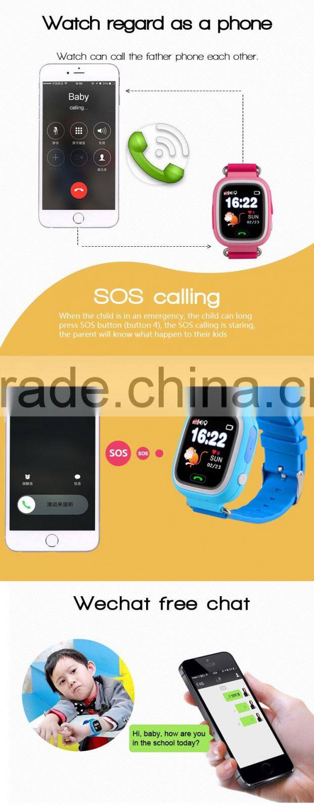 New Products 2016 Children/Kids Safe GPS Tracking Watch Device