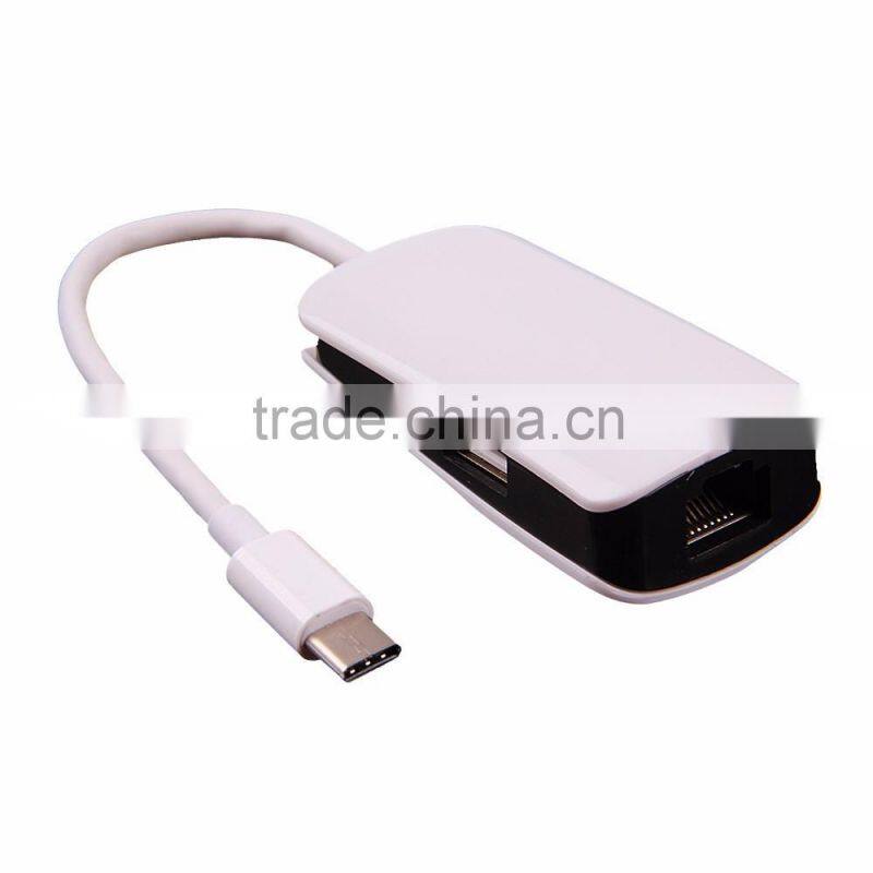 New 2 ports usb hub usb 3.1 type C hub with 1 port RJ45 Gigabit Ethernet Lan Adapter 10/100/1000 Mbps