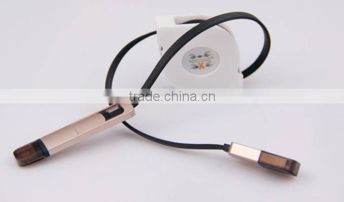 2016 high quality metal 2 in 1 retractable usb cable