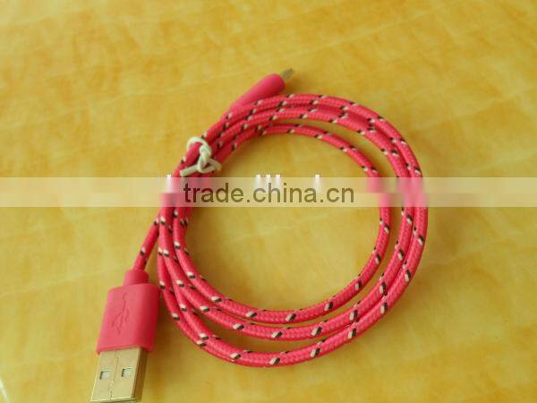 2014 wholesale colorful fabric braided usb data cable