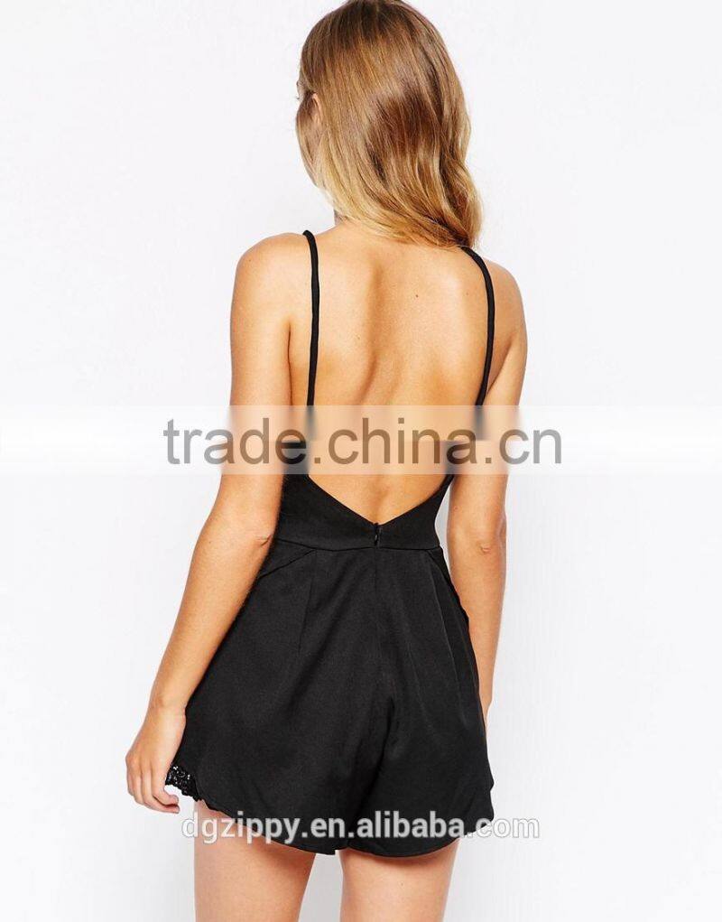 Fashion Clothing Jumpsuit With Lace Trim
