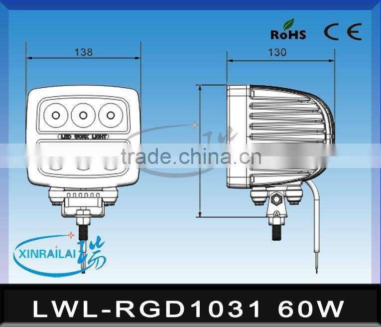 square 60w offroad led work light RGD1031 9-32v DC high quality led work light.led fog light