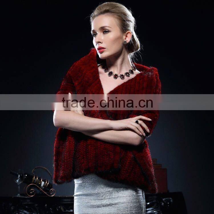 New Fashion Reall White Knitted Mink Fur Poncho for Fashion Ladies with Factory Price