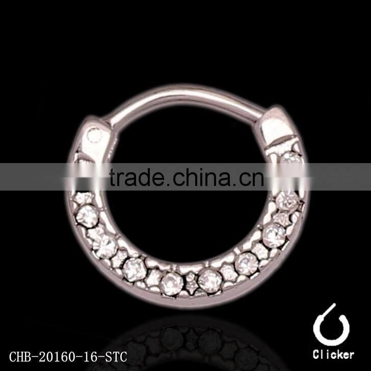 Fashion Trend 100% Full 316L Stainless Steel Multi Paved Crystal Gems Silver Nose Ring Piercing