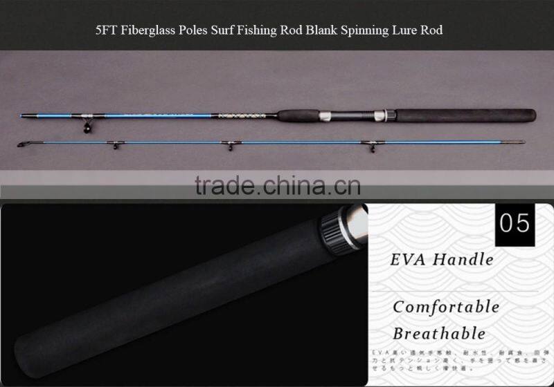 5FT Fiberglass Poles Surf Fishing Rod Blank Spinning Lure Rod