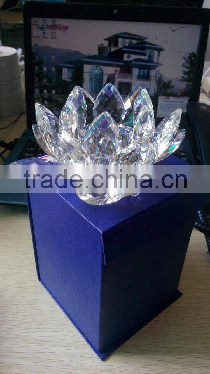 Crystal Clear Glass Lotus Flower With Candle Holder For Decoration