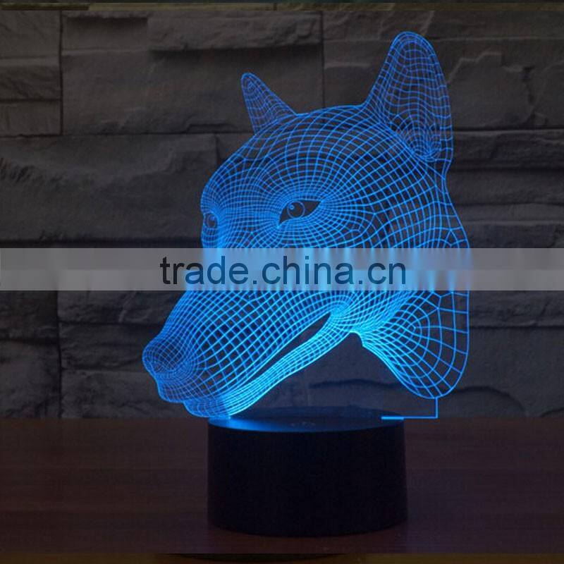 Creative Vision 3D Dog Head Shaped LED 7 Colors Flashing Touch Control Acrylic Night Light