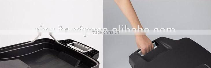 Various sizes of open top trash containers with casters and handle