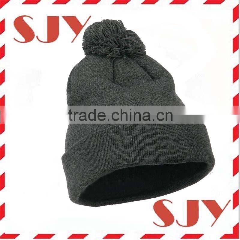Custom plain black pom pom beanie hat