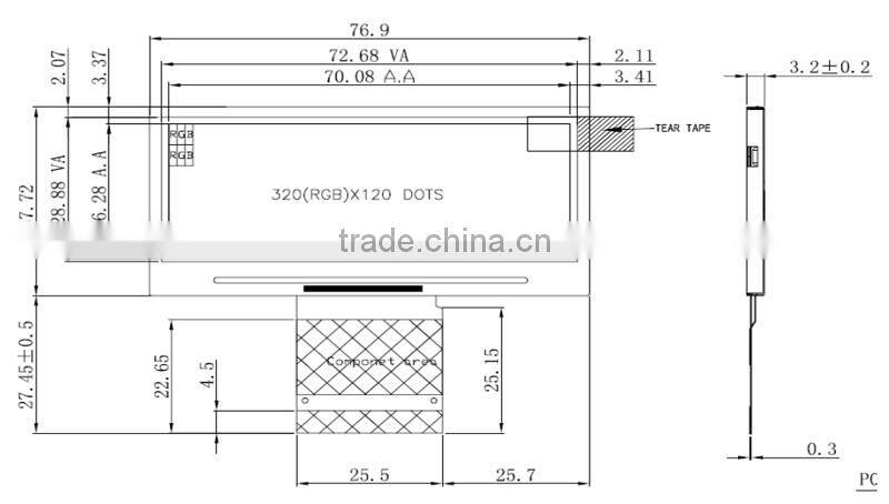 2.9'' bar type lcd panel with 320x120 for refrigerator