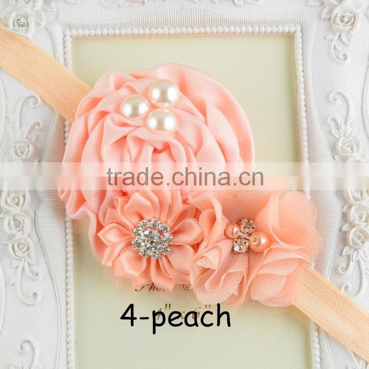 Satin Flower Pearl Headband Baby Headband 2016 QueenBaby Headwear