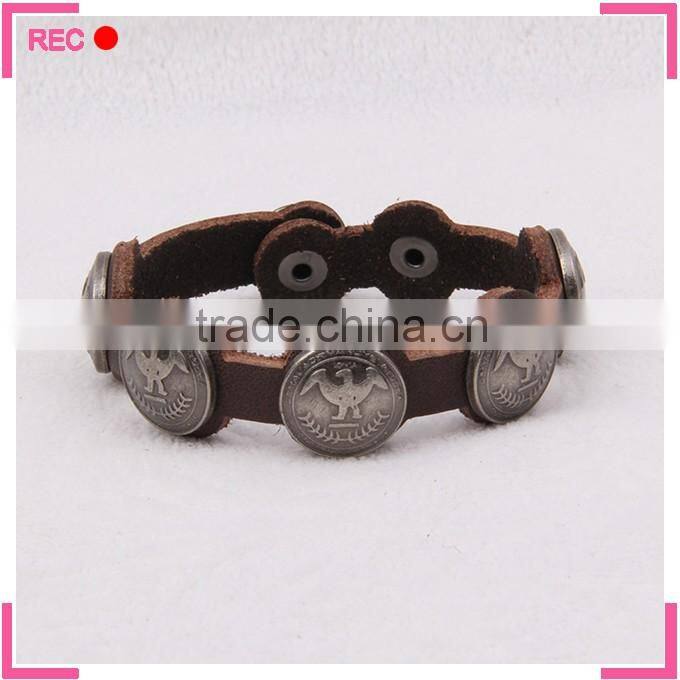 Teen leather bracelet with badge, leather cuff bracelets wholesale
