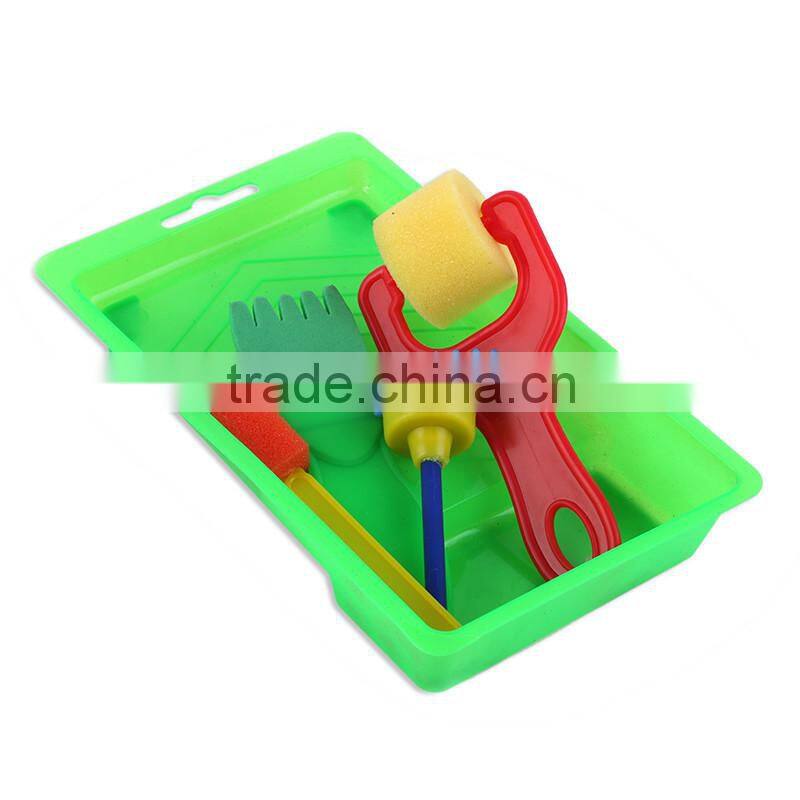 DIY Kids Painting Sponge Brush Set With Plastic Tray