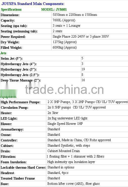 Swimming spa pool with large size outdoor use swimming massage spa