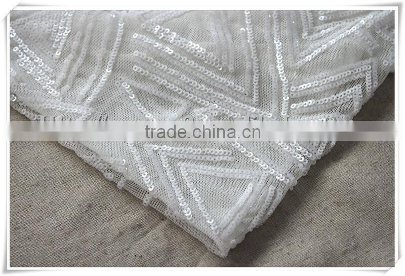 Latest white sequin mesh fabric, wholesale sequin polyester mesh fabric