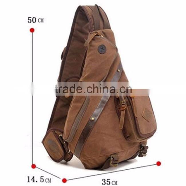 Men canvas leather shoulder military messenger travel sling bag