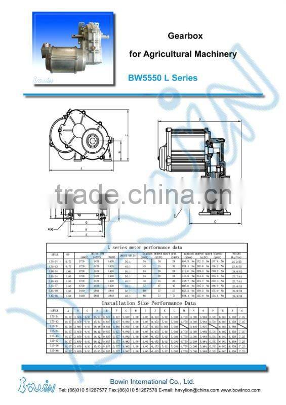 BW5550 L Series Irrigation Centre Motor Drive Gearbox