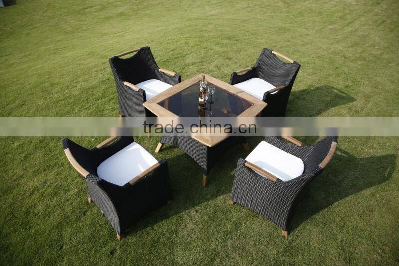 27002 outdoor garden furntiure luxury rattan dining table and chairs with teak wood set