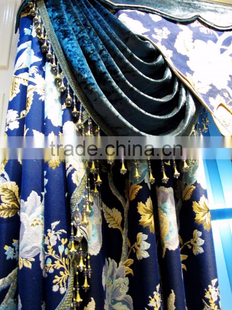 Noble Luxury Design Embroidery Ready Made Curtain with Valance and Sheer Set