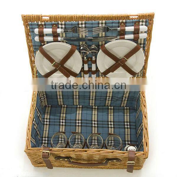 wholesale empty willow 4 person picnic basket with fabric