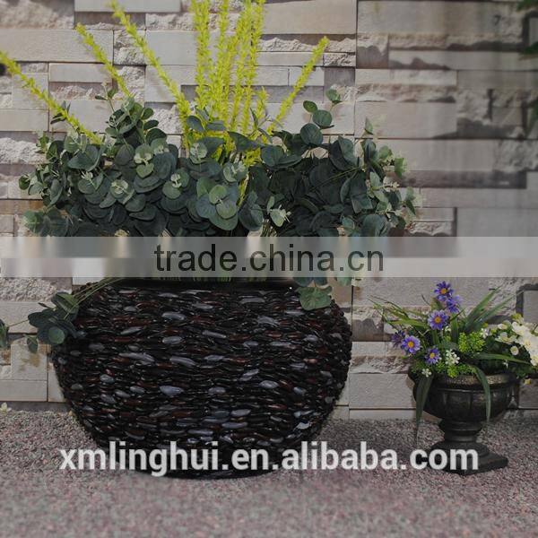 Modern Style Pebble Black Resin Garden Flower Pots