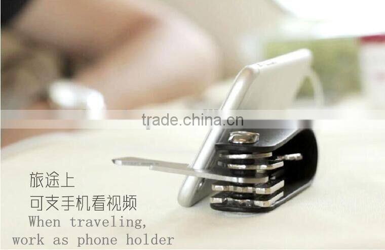 2016 New Arrival Multifunctional Keychain With Organizer/Bottle Opener/ Screwdriver/Phone Holder Cowhide Alloy Keychain