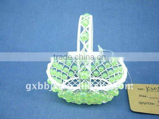 Round/Oval wire decorative with green pearl small happy birthday gift basket