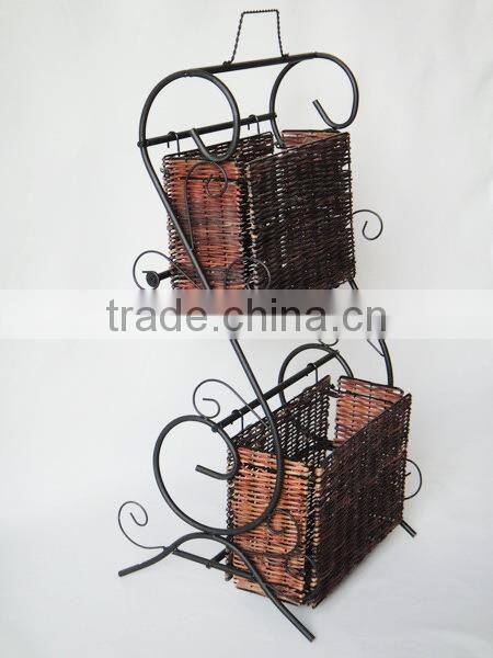 NEW WROUGHT IRON 2-TIER WICKER STORAGE RACK
