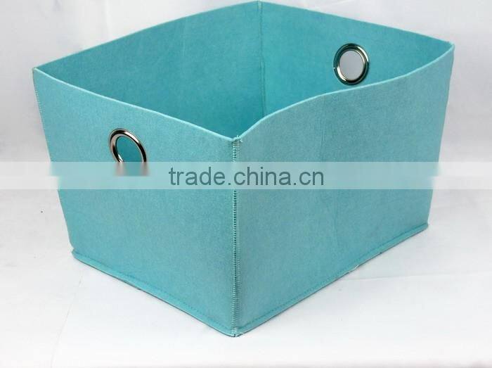 Mini Blue Open Top Felt Toy Storage Box With Round Metal Holes(Large)