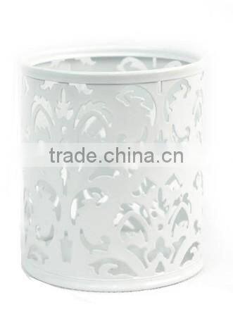 Round White Freestanding Metal Punched Pen Holder