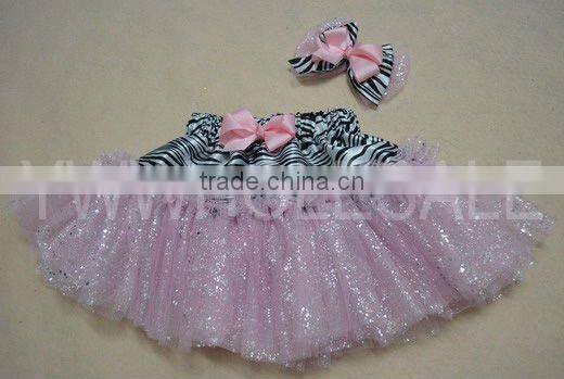 2012new fashion lovely zebra glitter tulle skirts chiffon skirts with match hair clip set