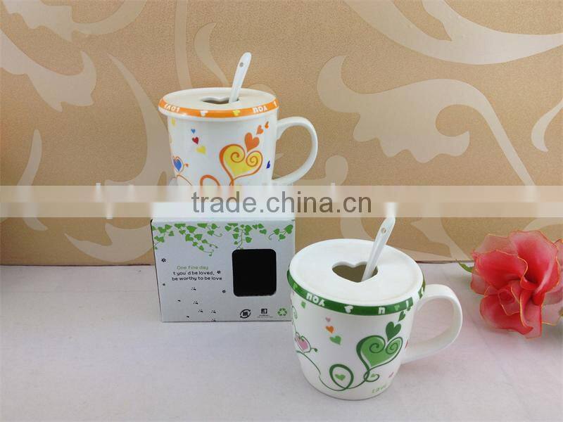 heart shape ceramic coffee gift mug with spoon