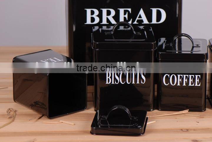 Set of 5 Household Square Metal Storage Canisters Bread Box Coffee Tea Biscuit Sugar Tin Jar
