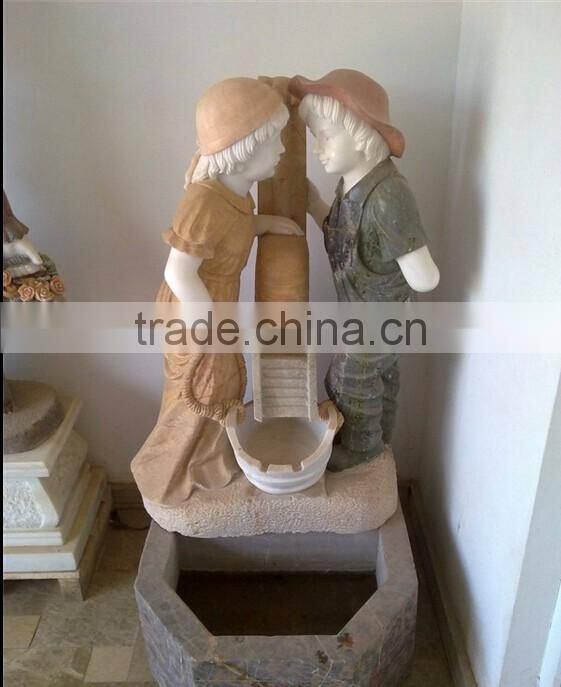 Two children fountain marble stone for home decorations