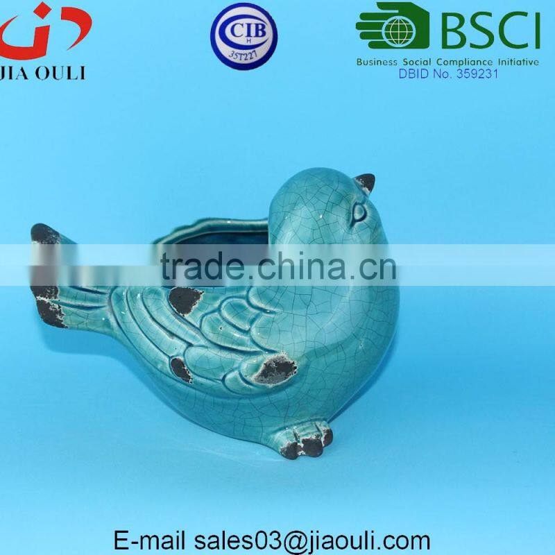 BSCI Audit Factory Antique style garden decor ceramic bird, garden planter bird