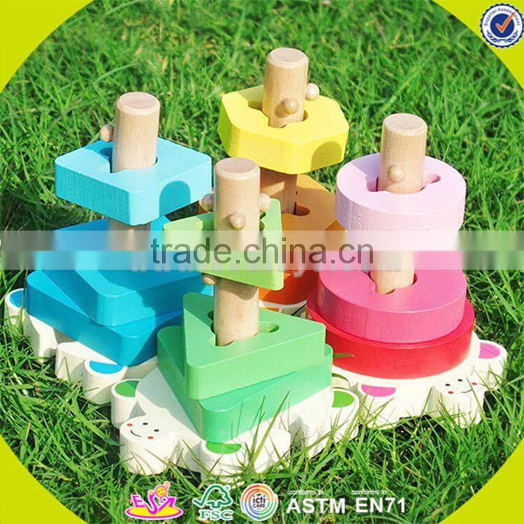 wholesale colorful kids stacking wooden geometric blocks educational children wooden geometric blocks game W13E064