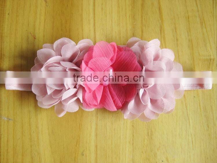 chiffon flower with pearl rhinestone in center for kids hair accessories