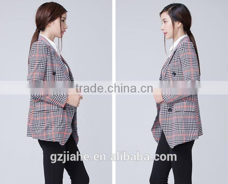 New fashion plaid ladies medium jacket plaid fashion women suit