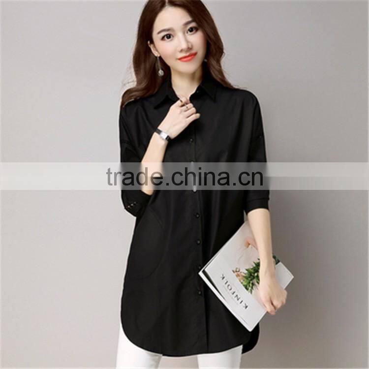 2016 Latest new fashion office popular hot sale white color plain ladies dress shirt