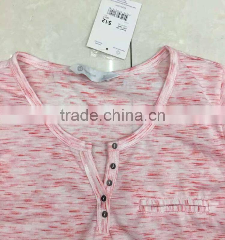 Women stock apparel v-neck slub cotton t-shirt