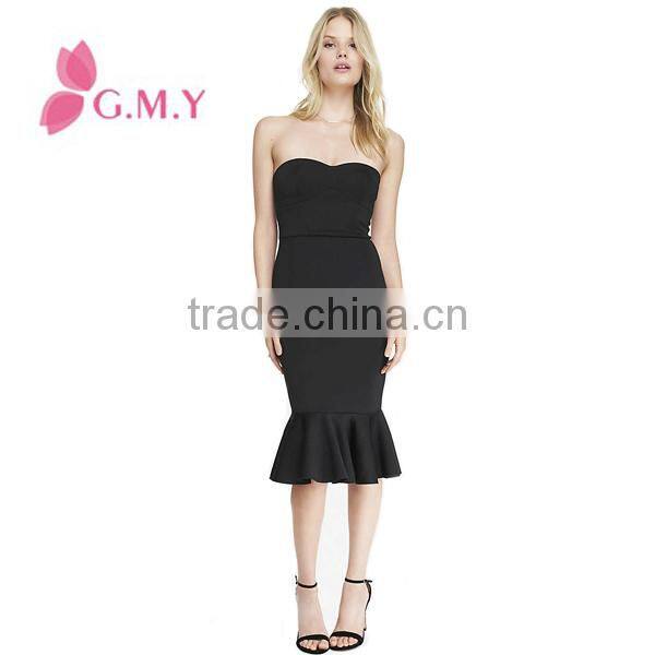 Strapless scuba flounce black prom dress, strapless black dress, elegant robe bustier