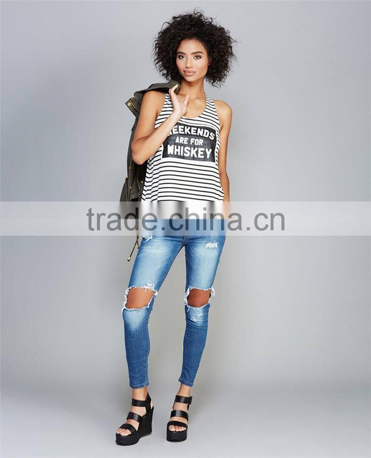 Simple design striped singlet loose tank tops wholesale women