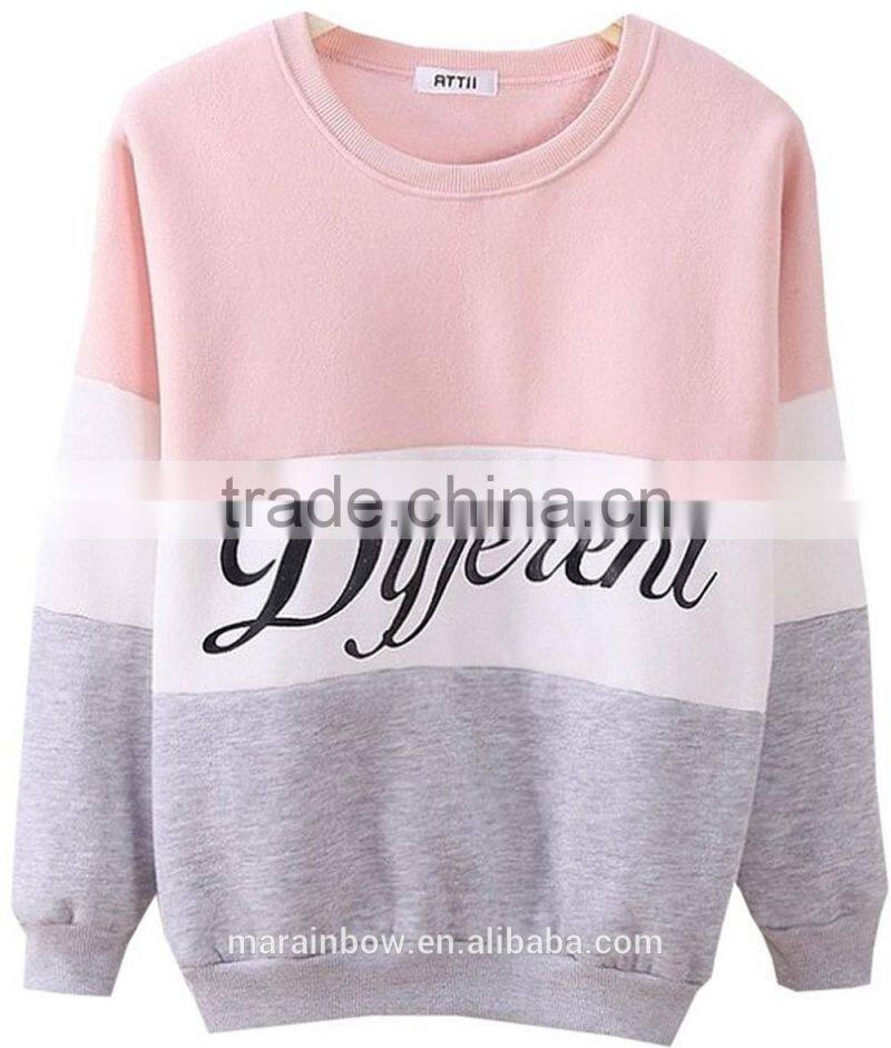 Cute Ladies Crewneck Sweatshirt OEM Pullovers Letters printed Loose Fit Sweatshirt Color block Hoodie Sweater Wholesale