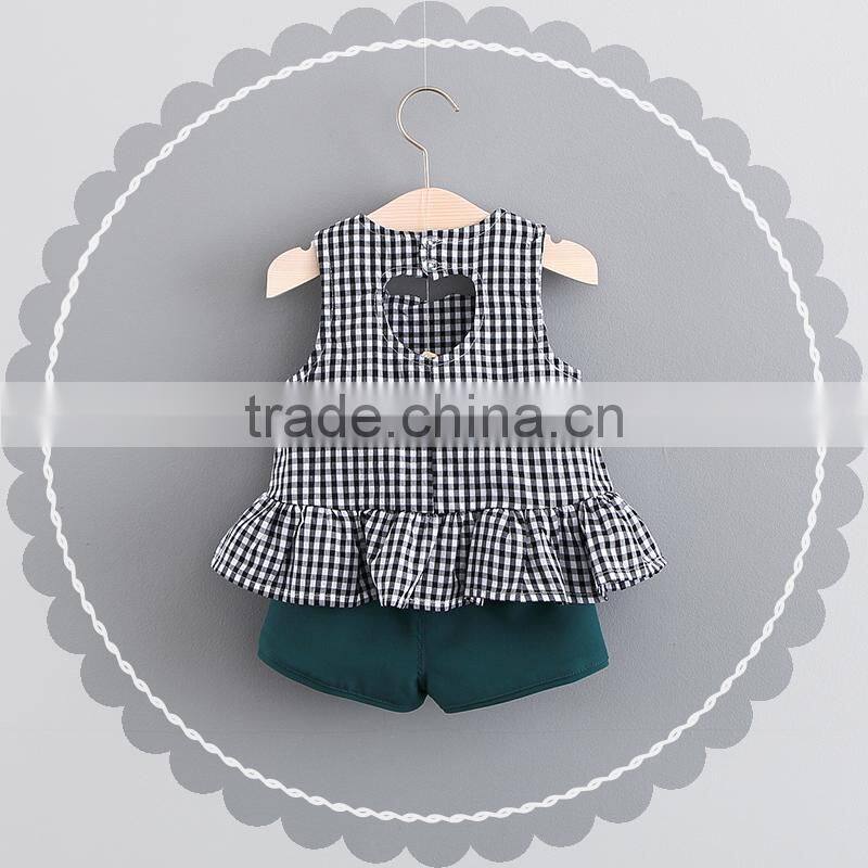 Baby girl clothes summer outfit plaid sleeveless top dark green shorts plus size children wear oem service