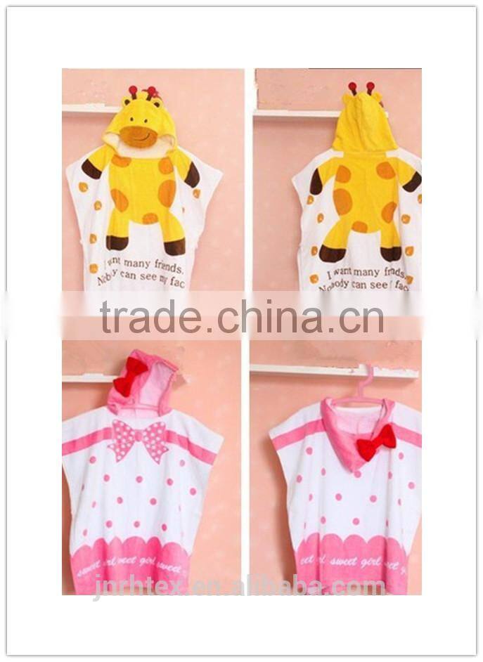 Eco-friendly custom 100 cotton velour printed kids hooded poncho towel , beach towel poncho