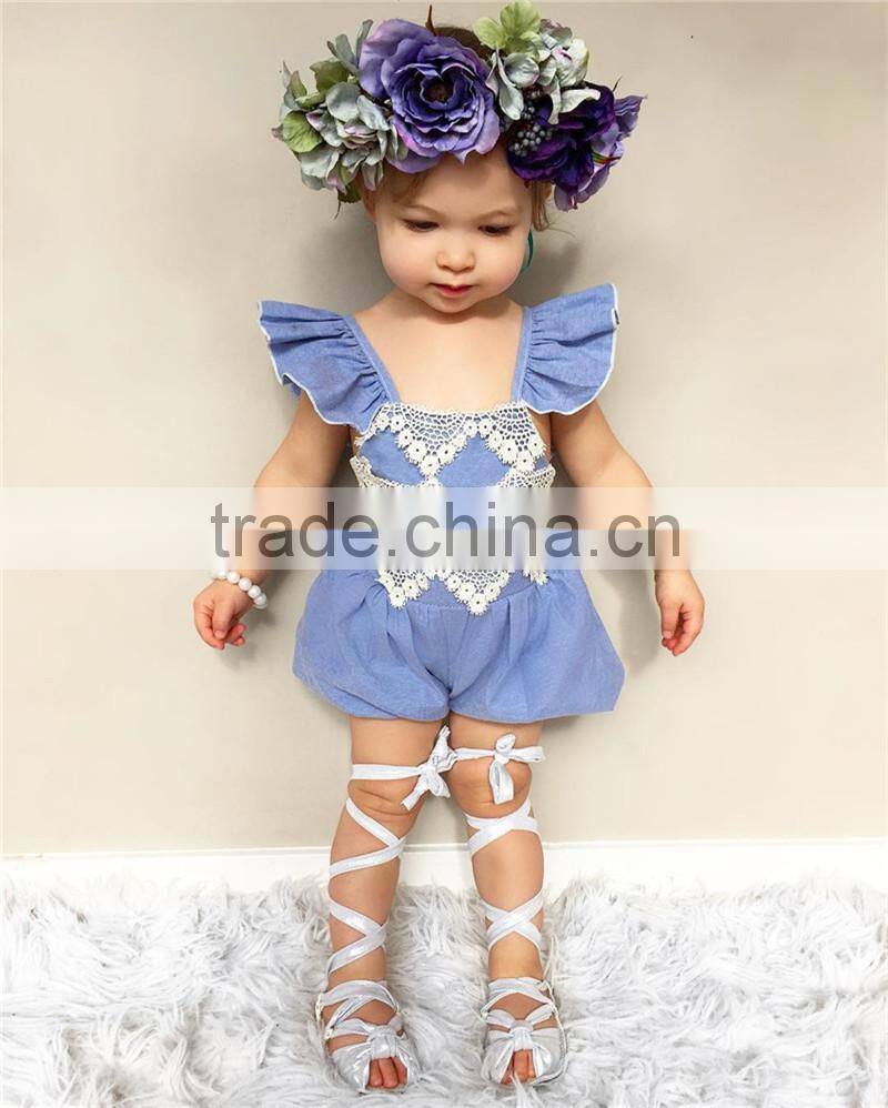 Summer Baby Girls Romper Flutter Sleeve Lace Romper Wholesale 2017 Kids Clothes Outfit 0-24M